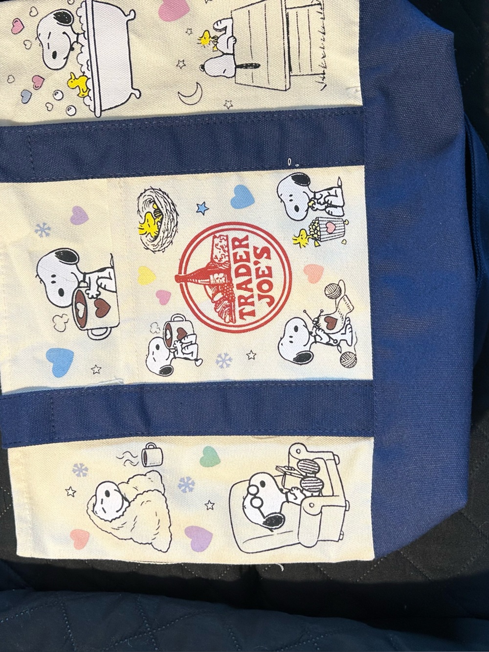 Trader Joe's x Snoopy Canvas Tote Bag in Cream & Navy - Picture 2 of 5